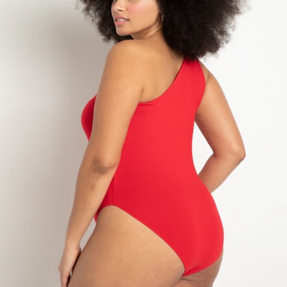ELOQUII RED ONE SHOULDER FITTED VIBRANT SUMMER SOFT WOMENS SIZE 14 BODYSUIT